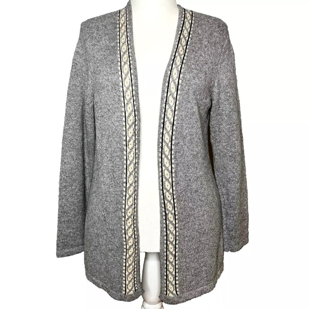 Liz Claiborne Vtg Knit Cardigan Fair Isle Cotton Wool 90's Y2K Granny Cottage L‎